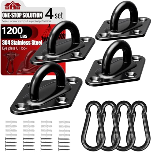 sprookber 304 Stainless Steel Pad Eye Snap Hook,M8 Ceiling Hook 1200Lb,8Pcs | Hanging Kit with Screws for Hammock Chair Swing, Yoga Gym Equipment, Sun Shade Sail, Plant Hangers & Marine Boat Hardware - size: 3.15 inch, style: Black Rhombus