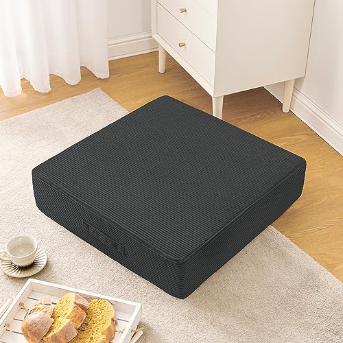 Wellsin Solid Square Floor Pillows for Adults Kids - Large Meditation Floor Pillow Seating Cushion with Thick Foam & Washable Velvet Cover, 2 Pack, 22x22x5 Inch, Gray - color: Grey, size: 2 Pack (22"x22")