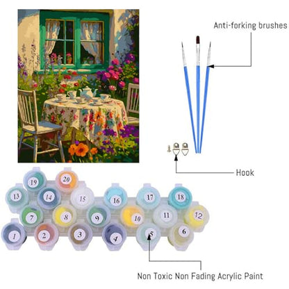 Canrichshop Paint by Numbers Kit for Adults-Garden Paint by Number,DIY Acrylic Oil Painting Beginners Unframed,Adult Paint by Number on Canvas for Decor 16x20inch