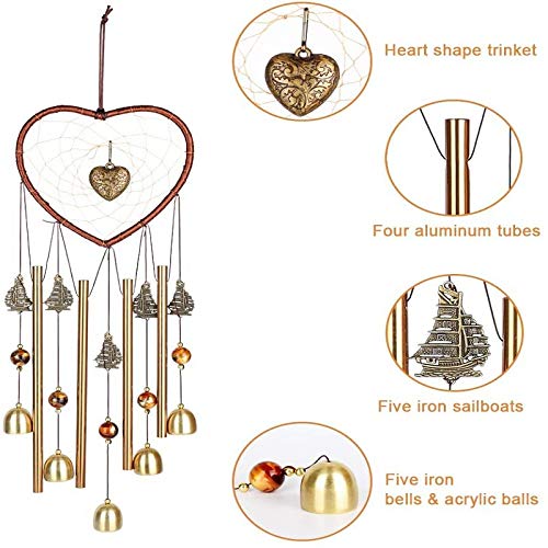 Unique Sweet Heart Dream Catcher Wind Chimes Brass Bell for Outdoor Garden Home Hanging Decoration… - size: Heart-Shaped