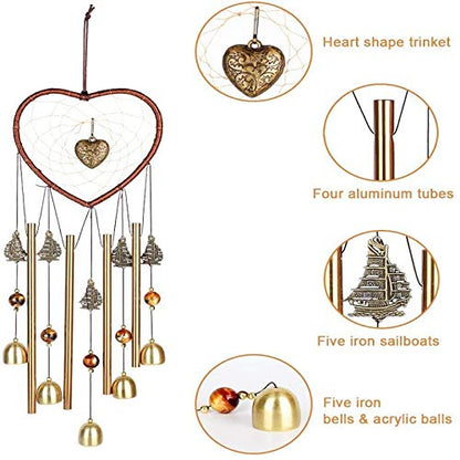 Unique Sweet Heart Dream Catcher Wind Chimes Brass Bell for Outdoor Garden Home Hanging Decoration… - size: Heart-Shaped