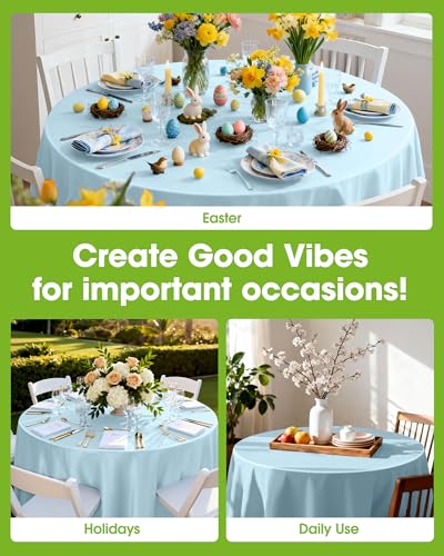 Pureegg Plastic Table Cloth Disposable 8 Pack, 84 Inch Round, Light Blue | Easter Party, Wedding, Picnic, Leakproof & Sturdy, Light Blue, Round Tablecloth - color: Light Blue, size: 84" Round