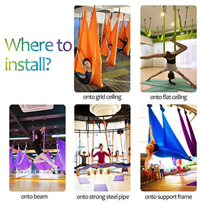 Aerial Yoga Hammock L:5M W:2.8M 5.5 Yards Aerial Pilates Silk Yoga Swing Set with 2000 Ibs Load Include Daisy Chain, Pose Guide - color: Light Green