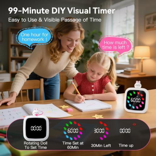Yunbaoit Digital Visual Timer for Kids, 99-Minute Countdown, Rechargeable - color: Rabbit Doll-white