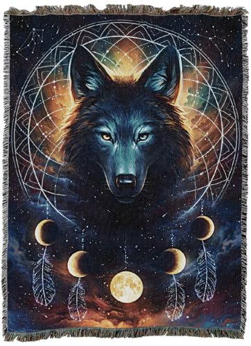 Pure Country Weavers Dreamcatcher Wolf Blanket by Jonas Jödicke - Gift Tapestry Throw Woven from Cotton - Made in The USA (60X80) - color: Dreamcatcher Wolf, size: 60x80