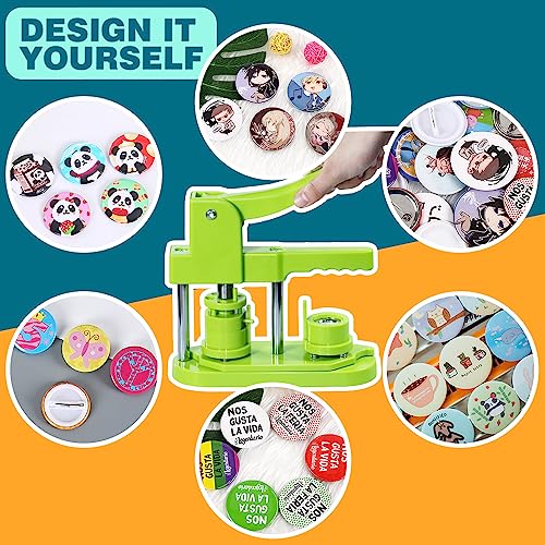 Happizza Button Maker Machine, (3rd Gen) Installation-Free 32mm(1.25 in) DIY Pin Button Maker Press Machine Kit, Badge Punch Press Machine with Free 500pcs Button Parts&Pictures&Circle Cutter - size: Round - 32 mm
