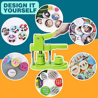 Happizza Button Maker Machine, (3rd Gen) Installation-Free 32mm(1.25 in) DIY Pin Button Maker Press Machine Kit, Badge Punch Press Machine with Free 500pcs Button Parts&Pictures&Circle Cutter - size: Round - 32 mm