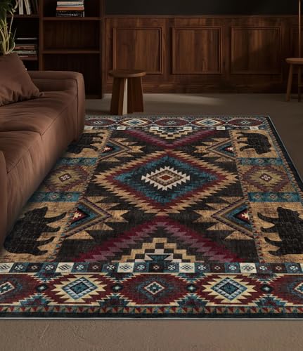 YIHOUSE Washable Western Cabin Area Rugs 4x6 Brown - color: Bear, size: 4'x6' (Rectangular)
