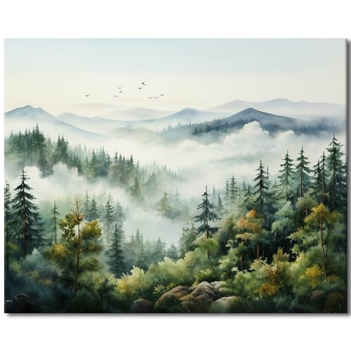 TFIAVSIN Paint by Numbers for Adults Foggy Mountain Landscape Painting by Numbers for Adults Pine Trees and Birds Adult Paint by Number Kits Unique Gift for Adults, 16"x20"(Frameless)