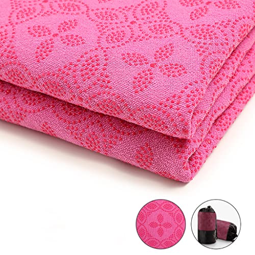 Yoga Towel, Hot Yoga Mat Towel - Sweat Absorbing Non-Slip for Hot Yoga, Pilates and Workout, 24x72 inches with Upgraded Clover-Shaped Grip Dots (Deep Pink) - color: Deep Pink