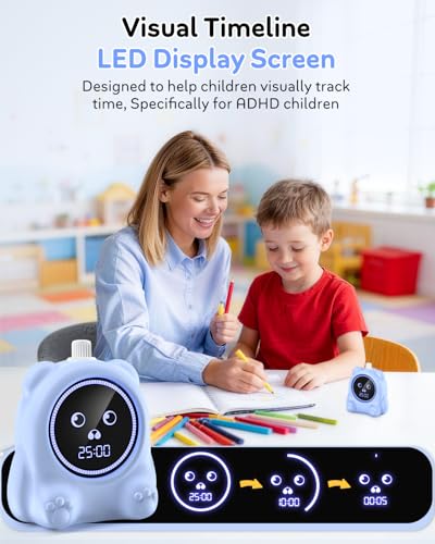 199 Min Visual Timer for Kids, 2 Min teenth Brushing, Cute Bear Deign-Blue | Adjustable Sound Alert, Productivity Timers for ADHD, Silent Operation, Desk Time Management Tool for Toddler - color: Blue