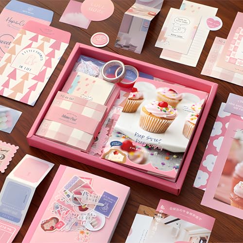 JOYCHOIC 348 Pcs Pink Scrapbook Supplies Kit, Dessert Junk Journal, Scrapbooking and Journaling Materials, Large Aesthetic Collection for Women, Stationery Arts Craft, Adults Daily - color: Dessert