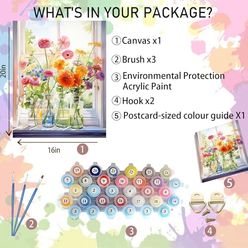 Arttoplus Flowers Paint by Numbers Kit for Adults Beginner 16x20 inch | Flower Adult Paint by Number Kits on Canvas, Flowers Diy Oil Painting by Number for Gift Home Wall Decor (Without Frame) - color: MT20322-US