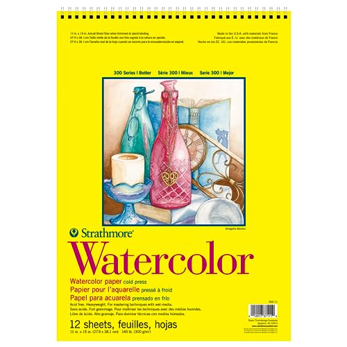 Strathmore 300 Series Wire Bound Watercolor Pad, 140 lb. Cold Press, 11 X 15 inches, White, 12 Sheets (360-11) - size: 11x15, style: Wire Binding