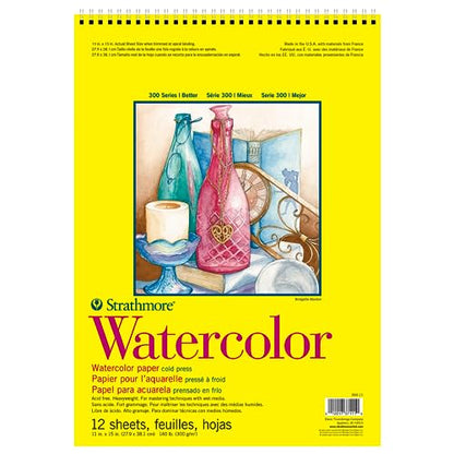 Strathmore 300 Series Wire Bound Watercolor Pad, 140 lb. Cold Press, 11 X 15 inches, White, 12 Sheets (360-11) - size: 11x15, style: Wire Binding