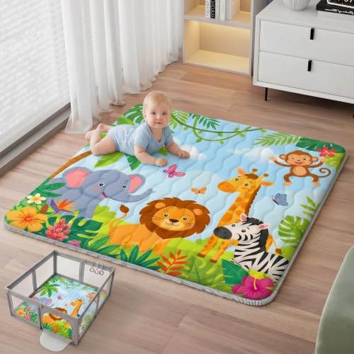 Baby Play Mat, 71x59 Thickened Playpen Mat, Waterproof & Non-Slip, Foldable Play Mat for Floor, Machine Washable Crawling Mats for Infants & Toddlers, Floor Activity and Playing & Learning, Savanna - color: Savanna, size: 71" X 59"
