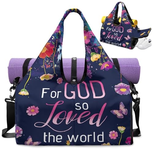 Yoga Mat Bag for Men Women Canvas Yoga Mat Carrier Take In Out Mat Easily for Beach Swim Bags Pool Sports Gym - color: GOD LOVE Print