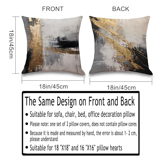 Black and Gold Abstract Pillow Covers 18x18 inches Set of 2, Modern Luxury Oil Painting Decorative Cushion Cases for Couch, Soft Flannel Throw Pillow Shells for Sofa Living Room Bedroom Decor - color: 4-black and Gold-038