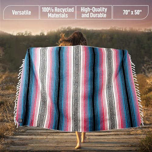 Hydration Nation Authentic Large Handwoven Mexican Striped Throw Blanket - Soft, Durable, Eco-Friendly - 70"x50" - Cotton Candy - color: Cotton Candy