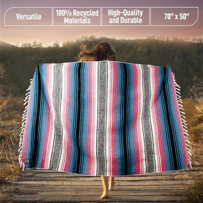 Hydration Nation Authentic Large Handwoven Mexican Striped Throw Blanket - Soft, Durable, Eco-Friendly - 70"x50" - Cotton Candy - color: Cotton Candy
