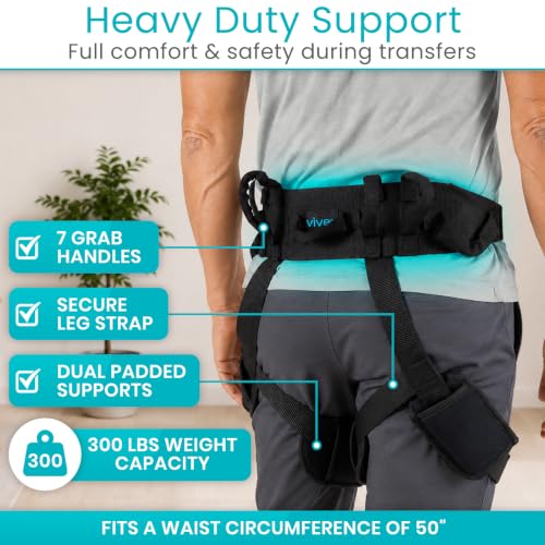 Vive Gait Belt with Leg Straps - Heavy Duty Transfer Belt with Quick - style: Heavy Duty Transfer Belt with Loops