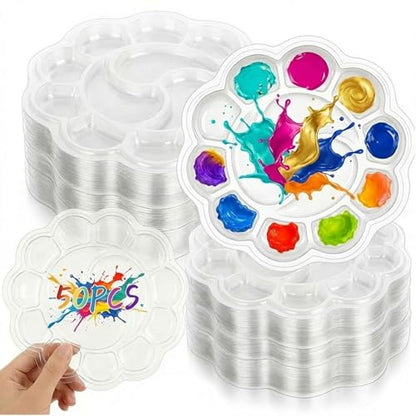 Paint Tray Palettes, 50 Pack, One Time Use Plastic, Transparent 5.9 Inch | Mini Watercolor Painting Palettes for Students, Kids, Paint Holder, DIY Craft Class, Paintings - color: Transparent