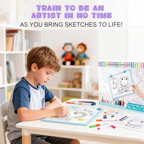 Light Up Tracing Board Kits Blue, 15" Writing Tracer Pad for Kids Ages 3-12, Drawing Tablet Supplies for Diamond Art Painting Accessories, Sketching Light Box Table for Boys Adults Holiday Gift Toys - style: 15" Kit Blue (Rechargeable)