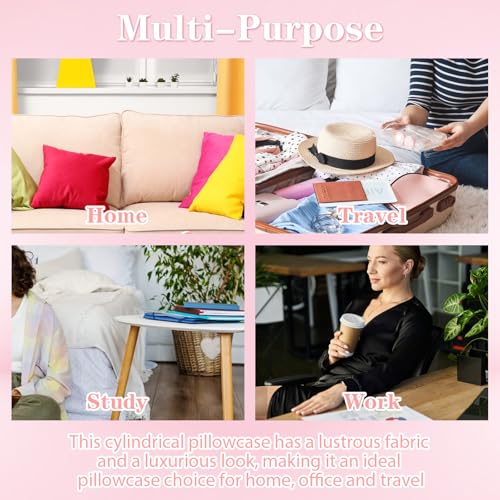 2 PCS Neck Roll Pillow Cover with Zipper, Round Neck Pillow Soft Bolster Pillows Covers White Breathable Cylinder Pillowcases for Cylindrical Cushion (16 X 6 Inch)