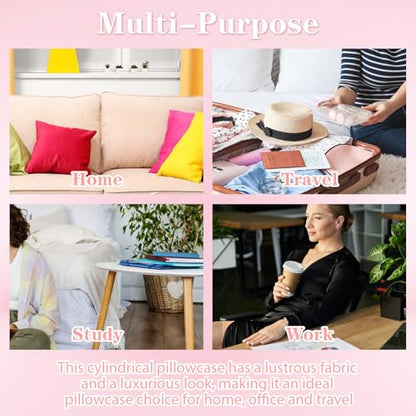 2 PCS Neck Roll Pillow Cover with Zipper, Round Neck Pillow Soft Bolster Pillows Covers White Breathable Cylinder Pillowcases for Cylindrical Cushion (16 X 6 Inch)