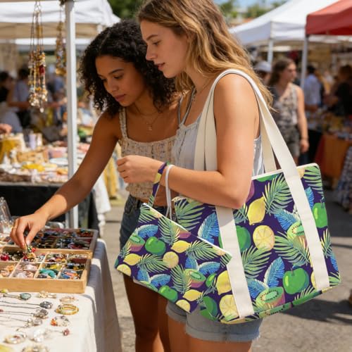 IAXIC Waterproof Tote Bag and Wet Bag Set, Summer Pattern Design for Beach Travel Gym Holiday Gifting - color: Tropical Fruit Mix