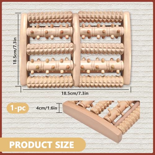 Wooden Foot Massage Roller, Wood Foot Roller for Plantar Fasciitis, Manual Physical Foot Therapy Roller Massage Tools for Feet Pain Relief Muscle Relaxation Men Women Elderly (5 Row Dual Gear)