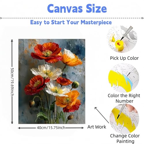 DOTSTART Paint by Numbers Kit for Adults, Attractive Flowers Acrylic Canvas | Acrylic Adults' Paint-by-Number Kits, DIY Easy Paint by Number Adult Canvas for Home Art Decor,15.7X19.7 inch - color: PB237-1