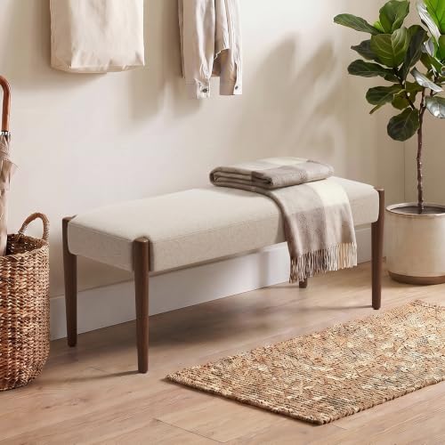 Usaint 42" End of Bed Bench with Wood Legs, Beige with Walnut Leg - color: Beige With Walnut Leg