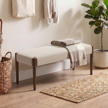 Usaint 42" End of Bed Bench with Wood Legs, Beige with Walnut Leg - color: Beige With Walnut Leg