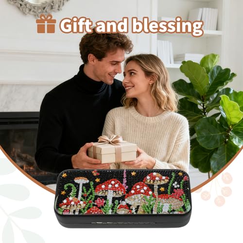 FlyingMage 5D Diamond Art Painting Kit for Adults Beginner, Small DIY Diamond Dots Gem Art Painting Mosaic Kits, Cute Hard Shell Sunglasses Eyeglasses Glasses Case for Women Teen, Mushroom - color: Black Mushroom