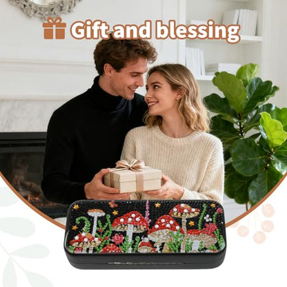 FlyingMage 5D Diamond Art Painting Kit for Adults Beginner, Small DIY Diamond Dots Gem Art Painting Mosaic Kits, Cute Hard Shell Sunglasses Eyeglasses Glasses Case for Women Teen, Mushroom - color: Black Mushroom