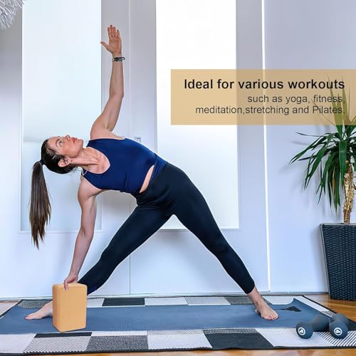 4 Pack Cork Yoga Blocks, Non-Slip High-Density Yoga Bricks, 9 x 6 x 4 in | Natural Fitness Props for Pilates, Stretching, Balance Training, Deep Poses, Gym, Studio and Home Workouts
