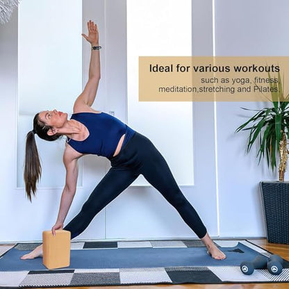 4 Pack Cork Yoga Blocks, Non-Slip High-Density Yoga Bricks, 9 x 6 x 4 in | Natural Fitness Props for Pilates, Stretching, Balance Training, Deep Poses, Gym, Studio and Home Workouts