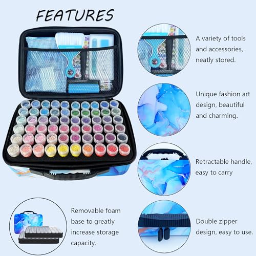 Muzagroo Art Diamond Painting Storage Containers 120 Slots Diamond Art Storage Box with Accessories and Tools for Handcrafts Portable Shockproof Organizer Case for Diamond Painting L (Blue-Deluxe Set) - color: Blue-Deluxe Set, size: 120 Jars