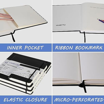 Vanrtto Hardcover Square Sketch Book, Mixed Media Sketchbook 8x8 in 2 Pack | Hardcover Square Sketchbook 120lb/200GSM Sketchbook Drawing Paper for Watercolor Mixed Media, 120 Sheets/240 Pages Sketch Pad - size: 8*8 INCH 2 PACK