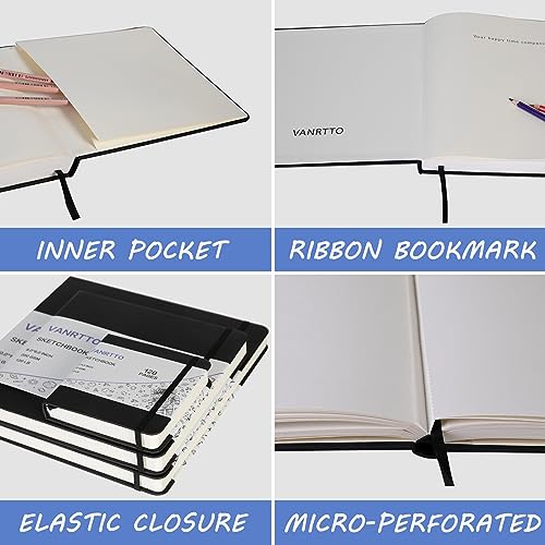 Vanrtto Square Sketch Book, Mixed Media Sketchbook 4.5x4.5 in 2 Pack | Hardcover Square Sketchbook 120lb/200GSM Sketchbook Drawing Paper for Watercolor Mixed Media, 120 Sheets/240 Pages Sketch Pad - size: 4.5*4.5 INCH 2 PACK