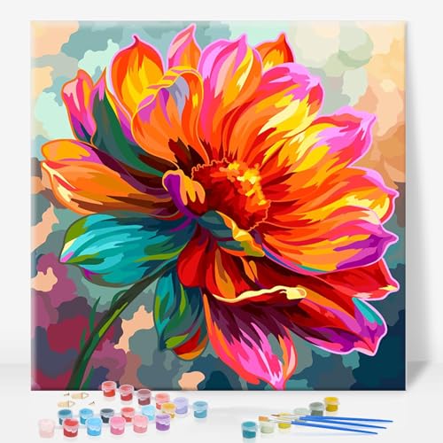 Framed Paint by Numbers Kit for Adults, Colorful Flower, 10 x 10 Inch | DIY Adult Paint by Number Kit for Beginners, Floral Wall Decor, Stress Relief Craft Gift, Creative Hobby - color: TRTD1PF303