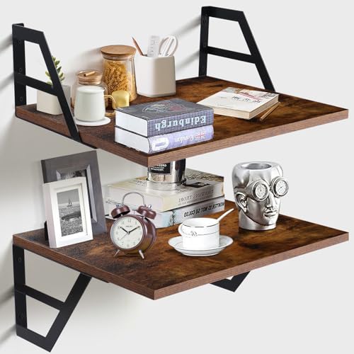Tectocker-DOU 2 Pc Deep Floating Wall Shelves, Heavy Duty, 15.7×11.8, Brown - color: Brown, size: 15.7W×11.8D