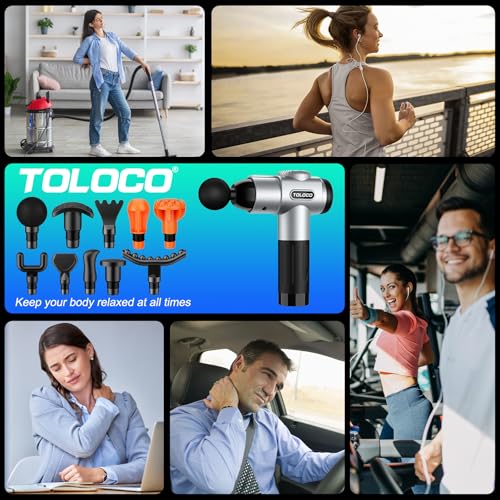TOLOCO Massage Gun, Muscle Massage Gun Deep Tissue for Athletes with 10 Massage Heads, Electric Percussion Massager for Any Pain Relief, Fathers Day Dad Gifts, Silver - color: Silver