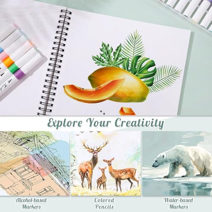 50 Sheets Marker Paper Pad, 7.6×7.6 Inch Bleedproof Art Sketch Pad, 73lb/120gsm Drawing Paper Spiral Sketch Book, Alcohol Marker Paper Painting Coloring Paper for Beginners, Artists, Ideal Gift | Acid-Free Bleed-Resistant Paper, 73lb Marker Sketchbook, Dr