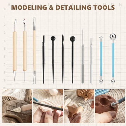 23PCS Clay Tools Sculpting, Ceramic & Pottery Modeling Tool, Ceramics Tools Set, Polymer Tools Kit, Air Dry Clay Tools for Carving, Molding, Pottery Wheel, Crafting Supplies, Pros, Beginners, Adults - color: Wood-23PCS