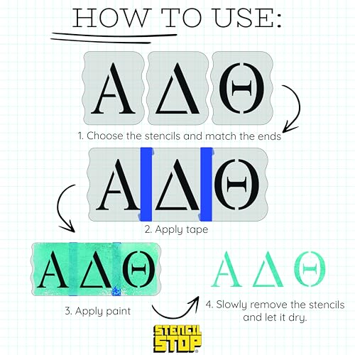 Stencil Stop Greek Letter Stencil Kit for Painting & Tracing, 14 Mil Mylar Plastic, 4 Inch Tall Letters