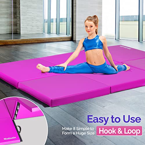 Matladin 6' Folding Tri-fold Gymnastics Gym Exercise Aerobics Mat, 6ft x 2ft x 2in PU Leather Tumbling Mats with Hook & Loop Fastener for Stretching Yoga Cheerleading Martial Arts - color: 'Purple