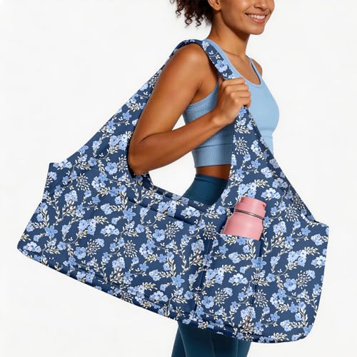 Yoga Mat Bag for Women Men Large Yoga Bag Travel - color: Blue Flowers