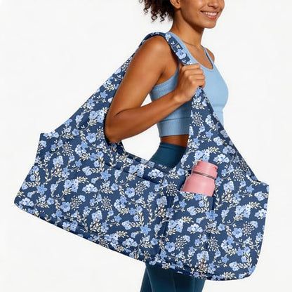 Yoga Mat Bag for Women Men Large Yoga Bag Travel - color: Blue Flowers